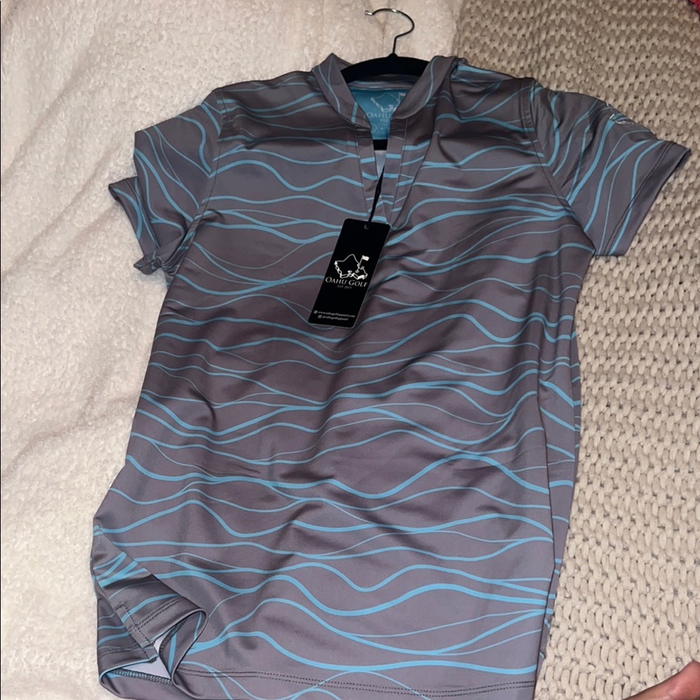 Gray and Blue Wave Pattern Shirt